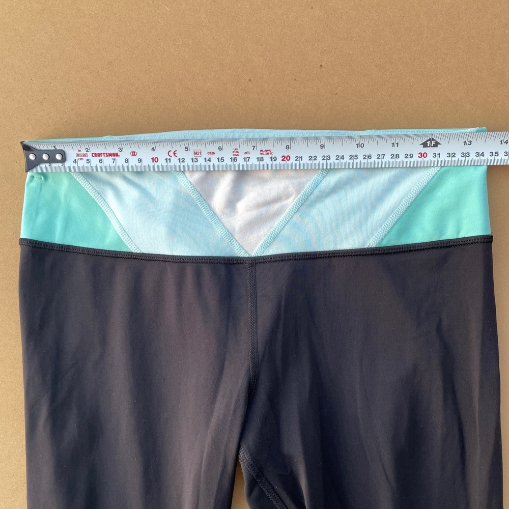 Lululemon Cropped Leggings Women 6 Black Teal Yoga Running Zipped Pocket Mesh - Picture 4 of 7